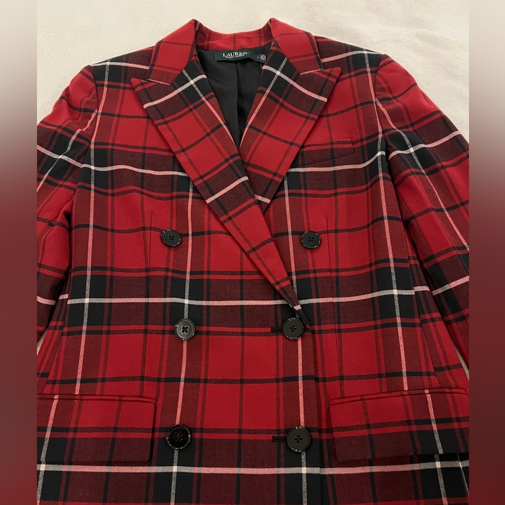 LAUREN Ralph Lauren Women’s  Red Plaid Blazer size 4 - Picture 5 of 16